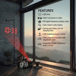 GreenBlue GB172 LED clock radio with projector black