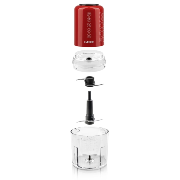 Haeger Chop Master 500ml Chopper, 2 Speeds, 500W, Red