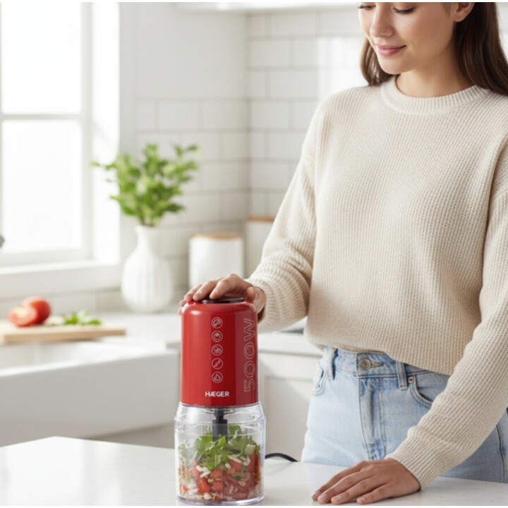 Haeger Chop Master 500ml Chopper, 2 Speeds, 500W, Red