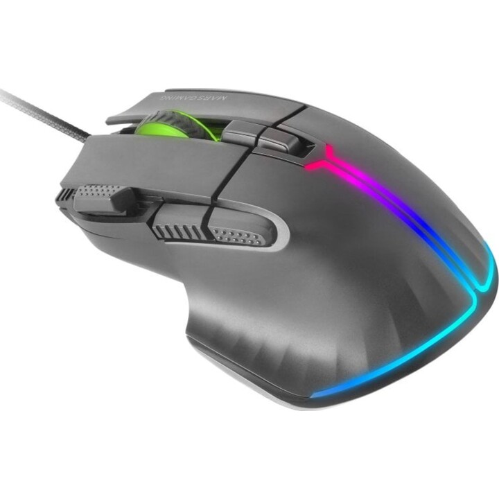 Mars Gaming MM-XT Ergonomische RGB-Gaming-Maus mit Daumenauflage, 12800 DPI, Huano-Switches, Schwarz