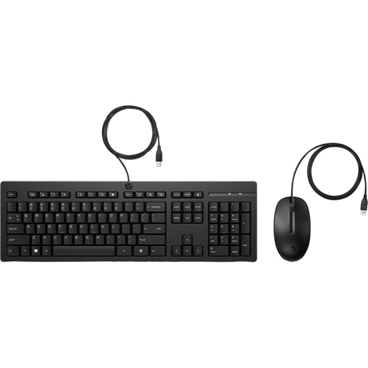 Combinação de mouse e teclado com fio HP 225 G2 Teclado Mouse incluído Office USB preto