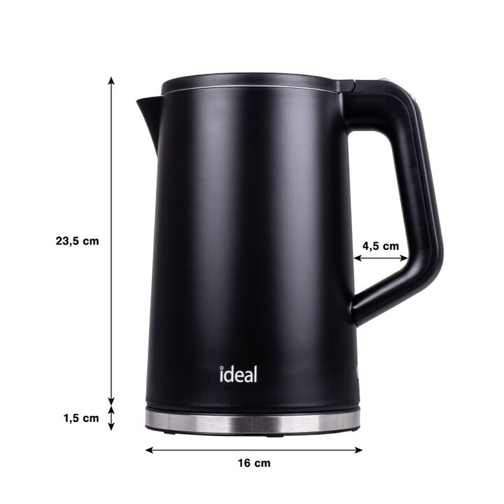 Bouilloire IDEAL 1,7 l, corps en acier, puissance 1500 W, noire