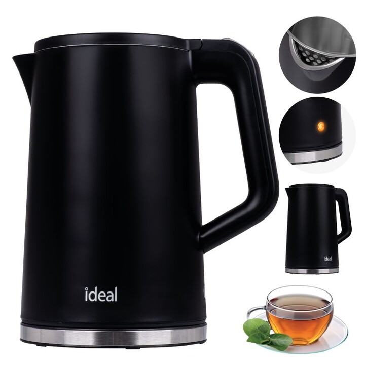 Bouilloire IDEAL 1,7 l, corps en acier, puissance 1500 W, noire