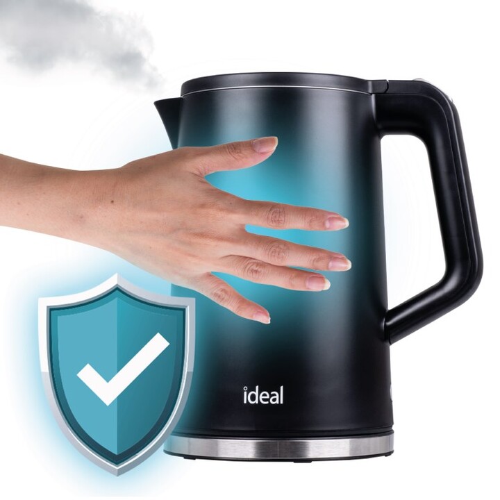 Bouilloire IDEAL 1,7 l, corps en acier, puissance 1500 W, noire