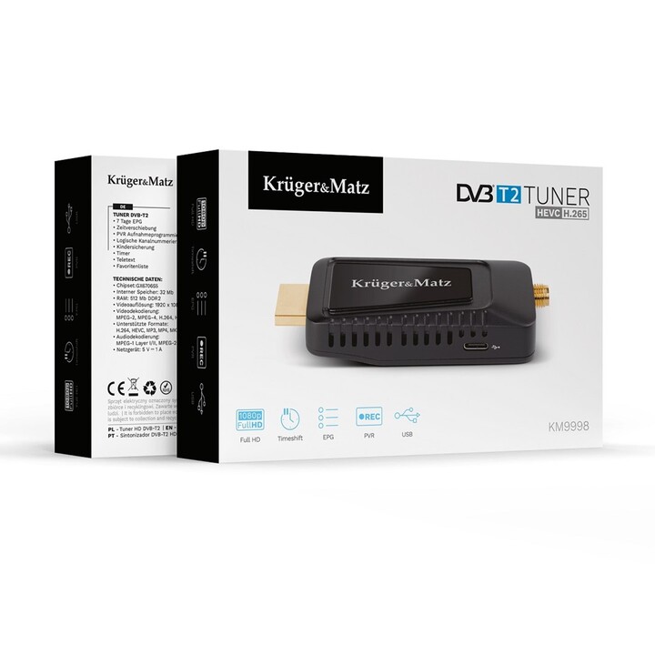 KRUGER & MATZ mini DEKODER DVB-T2 H.265 HEVC KM9998