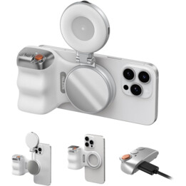 TELESIN Fun Shot - Agarre magnético para cámara de teléfono + Luz selfie magnética Plata