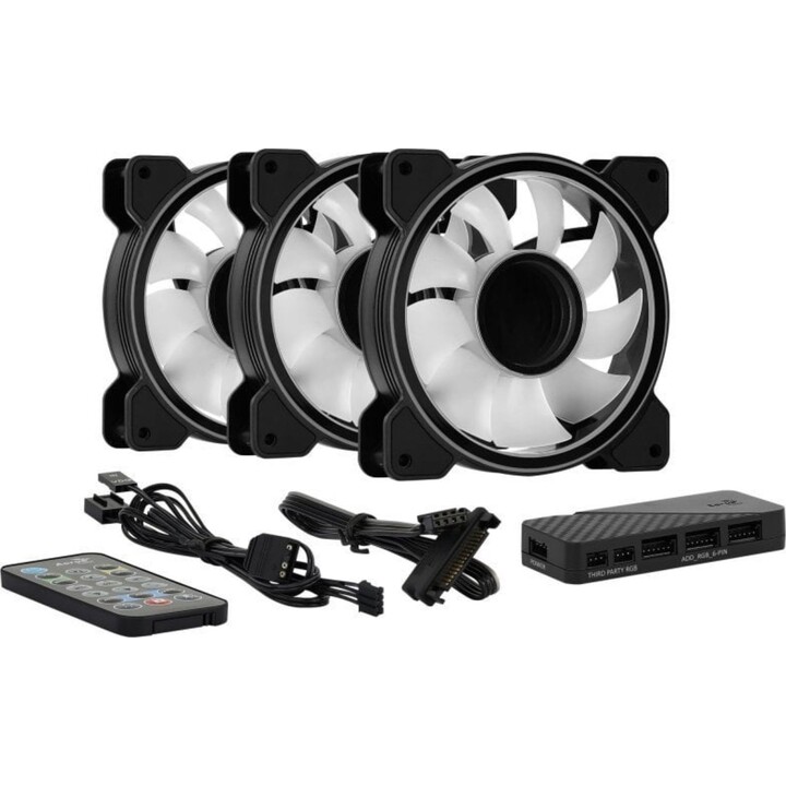 Aerocool Mirage 12 ARGB Pro Pack 3 Ventiladores 120mm ARGB Hub H66F RGB Controle Remoto