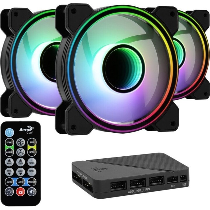 Aerocool Mirage 12 ARGB Pro Pack 3 Ventiladores 120mm ARGB Hub H66F RGB Controle Remoto