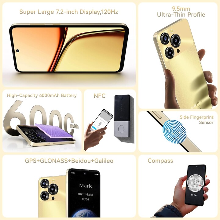 Oukitel C69, 8 Go 256 Go, 7.2 HD+, 6000 mAh, doré