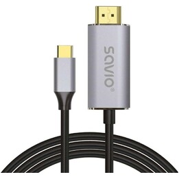 Cavo da USB-C a HDMI 2.0B, 2 m, argento/nero, punte placcate oro, SAVIO CL-171