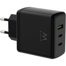 Ewent Gan Schnellladegerät mit 65 W, 3 Anschlüsse (2 USB-C PD und 1 USB-A QC) Kompaktes Design