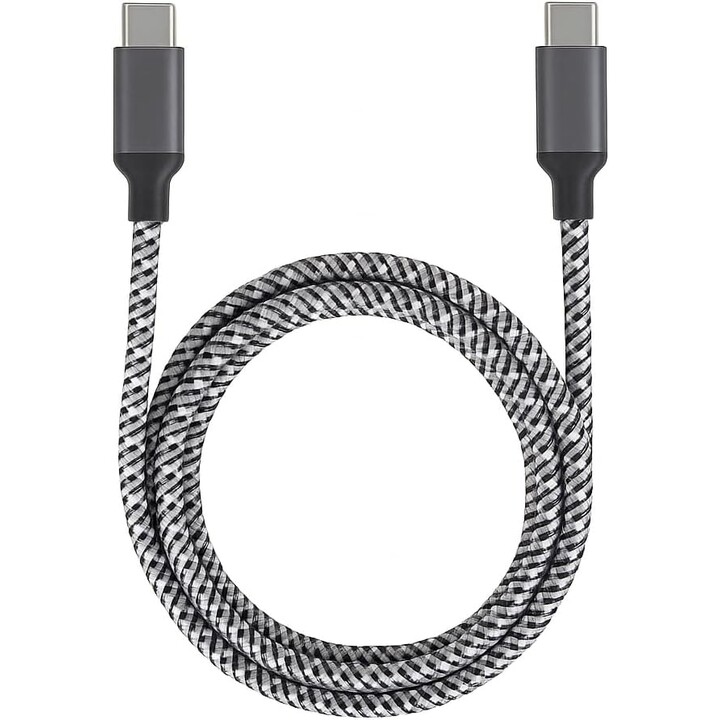 Câble textile ewent USB 4 Gen3 Type-C/MA vers Type-C/MA 2 m Blanc/Noir