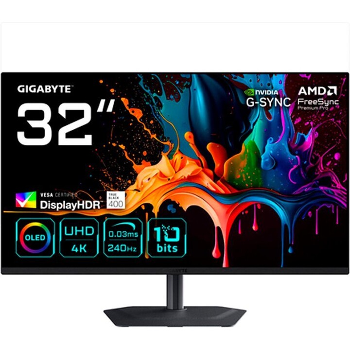 Gigabyte MO32U: 32" QD-OLED 4K 165Hz Gaming Monitor KVM USB-C 240Hz 0.03ms HDR FreeSync/G-Sync Black
