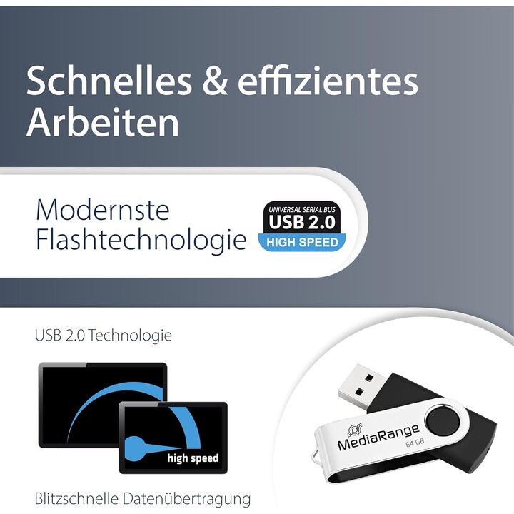 Memoria USB MediaRange Flexi 64GB MR912 15MB/s USB 2.0 Negro / Plata