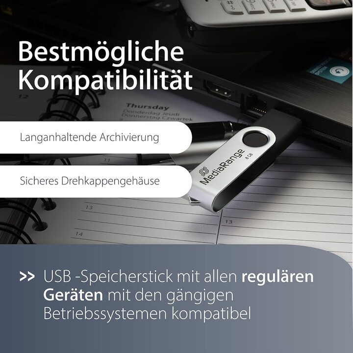 Memoria USB MediaRange Flexi 64GB MR912 15MB/s USB 2.0 Negro / Plata