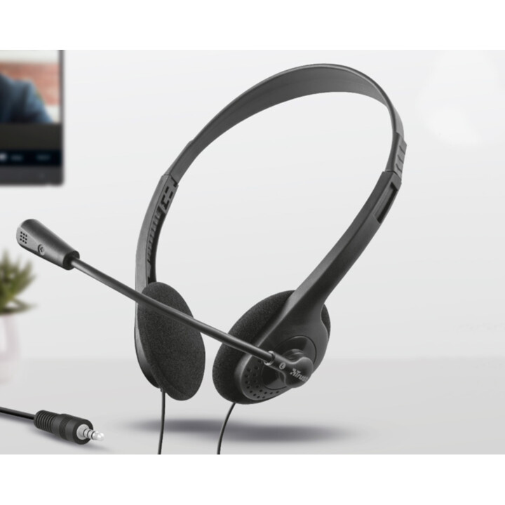 Trust Primo Chat Headset pour PC et ordinateur portable, câble de 1,8 m de long, avec microphone et prise jack 3,5 mm