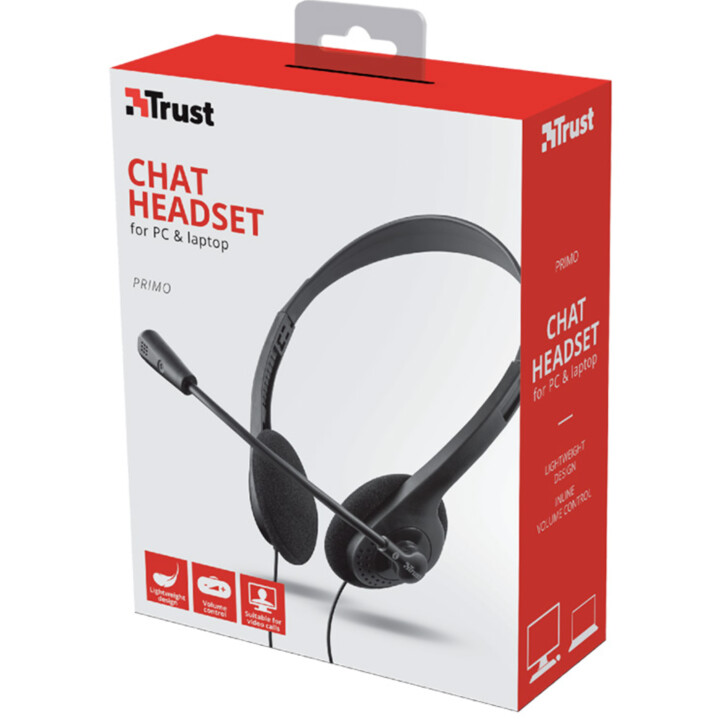 Trust Primo Chat Headset per PC e laptop, lunghezza cavo 1,8 m, con microfono e connessione jack da 3,5 mm