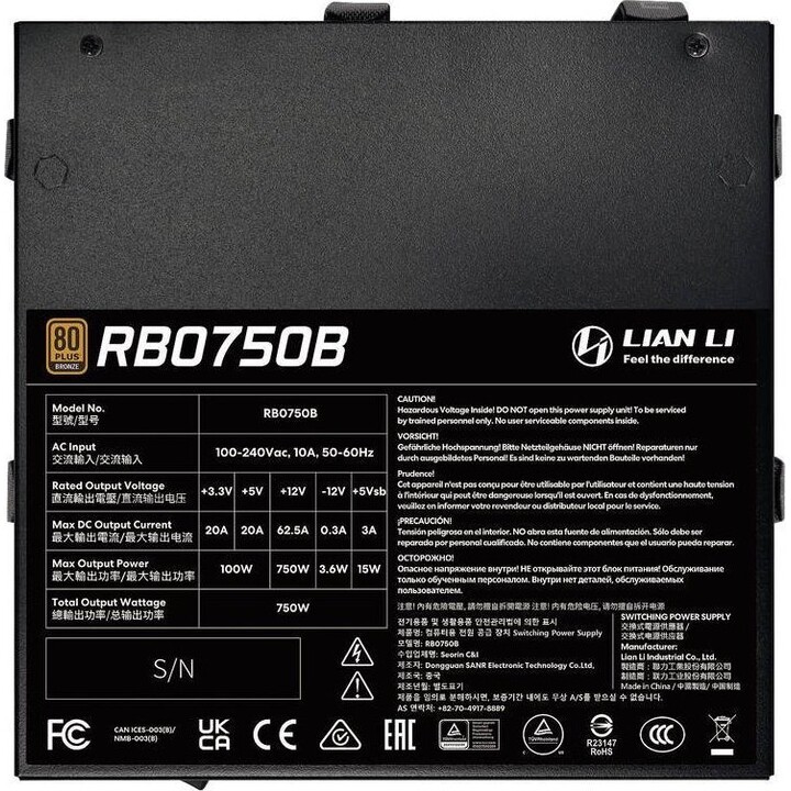 Alimentation | LIAN LI | RB PSU | ATX | 100 - 240 V | 750 W | G9P.RB0750B.B000.EU