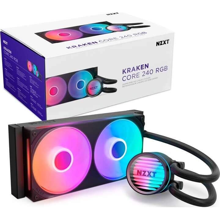 Nzxt Kraken Core Rgb - 240mm Aio Liquid Cooler With Rgb Cap & Rgb Core Fan (black) Rl-kr24c-b1