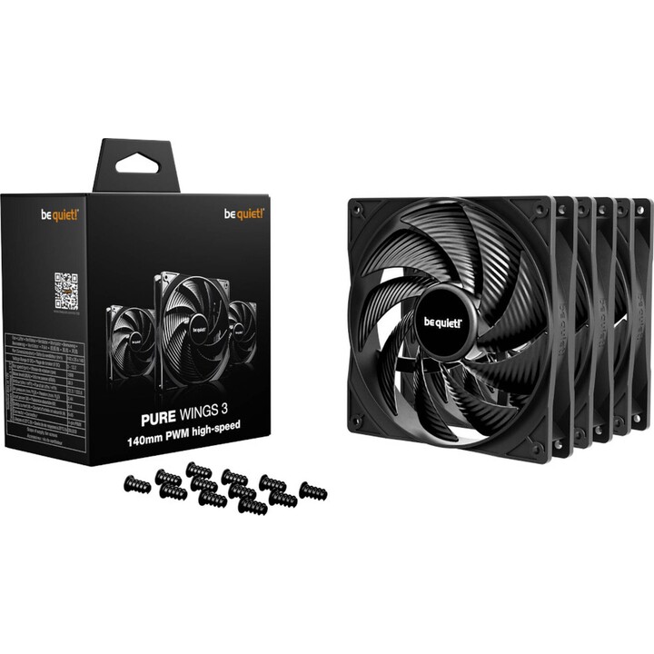Ventilador de caja Be Quiet Pure Wings 3 (paquete de 3), 140 mm, PWM, alta velocidad, color negro