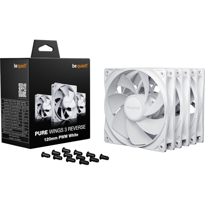Ventilador de caja Be Quiet Pure Wings 3 Reverse (paquete de 3), 120 mm, PWM, blanco