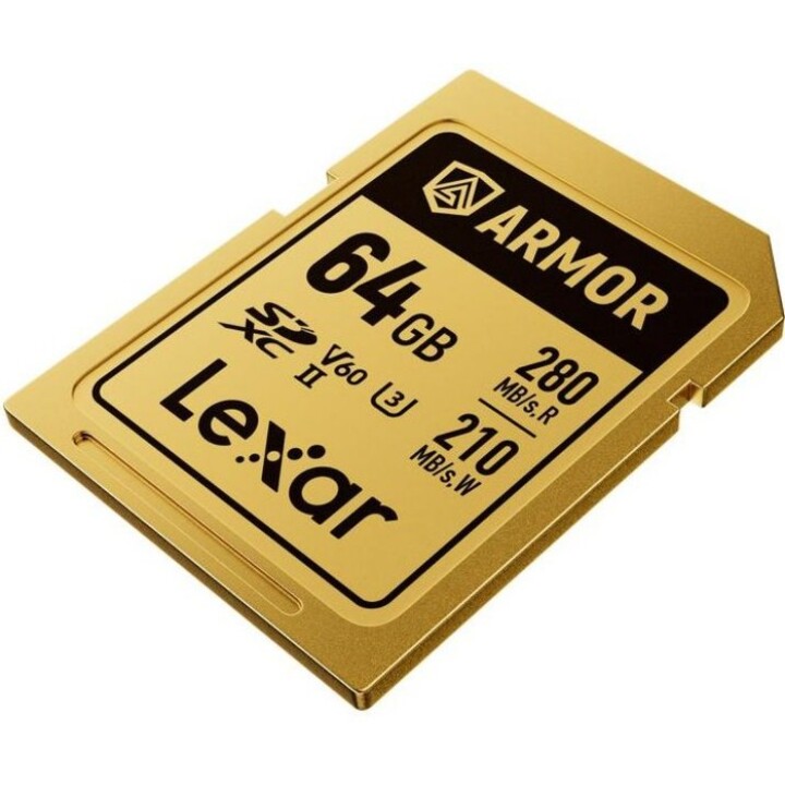 Tarjeta SD Lexar Pro Gold Series Armor 64 GB V60 IP68 Acero Inoxidable