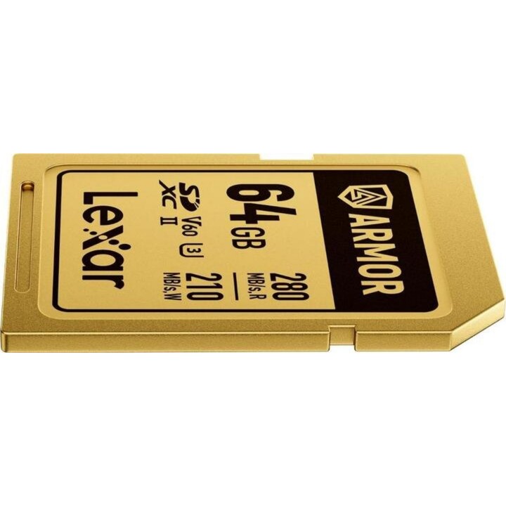 Tarjeta SD Lexar Pro Gold Series Armor 64 GB V60 IP68 Acero Inoxidable