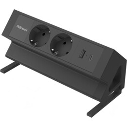 Fellowes 100137182 Tischsteckdosenleiste / 2 Steckdosen / 1 USB-Anschluss - 1 USB Typ-C-Anschluss / 2 m Kabel / Schwarz