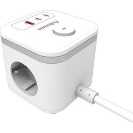 Fellowes Power Strip with Switch / 3 Power Outlets / 1 USB - 2 USB Type-C / 2m Cable / White