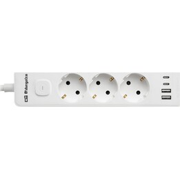 Multiprise Orbegozo EN 3100 avec interrupteur/3 prises de courant/2 USB/2 USB Type-C/câble de 1,4 m/blanc