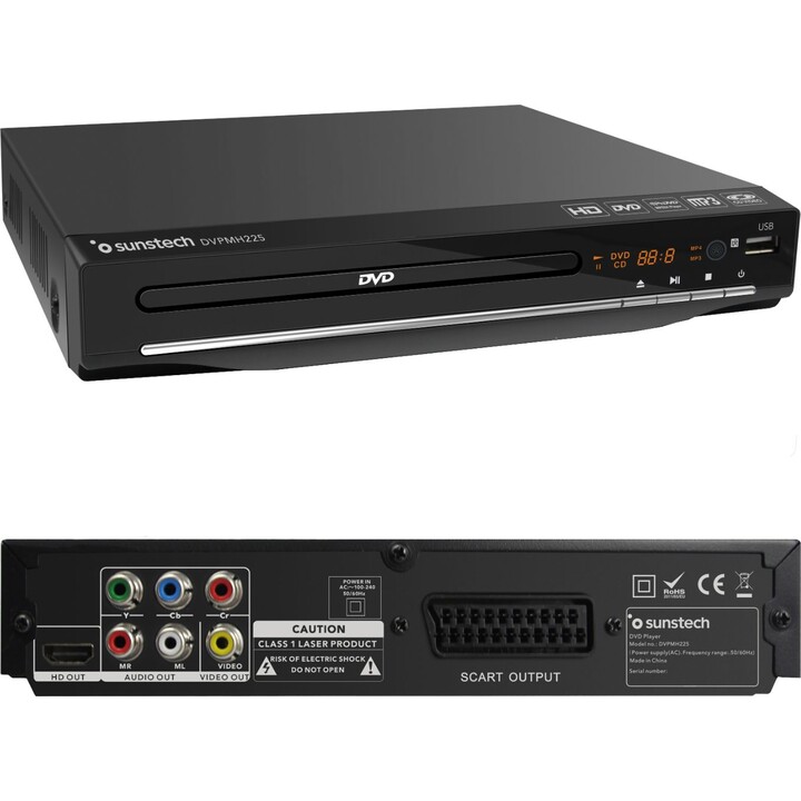SUNSTECH DVPMH225BK leitor de DVD compacto com HDMI, USB e cor preta