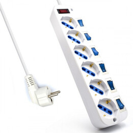 Multiprise Ewent avec 6 prises et 6 interrupteurs, blanche, 3 m