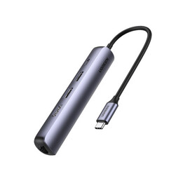 Base para laptop Ugreen 10919 com replicador de portas USB 3.2 Gen 1 (3.1 Gen 1) Tipo-C com fio, cinza.