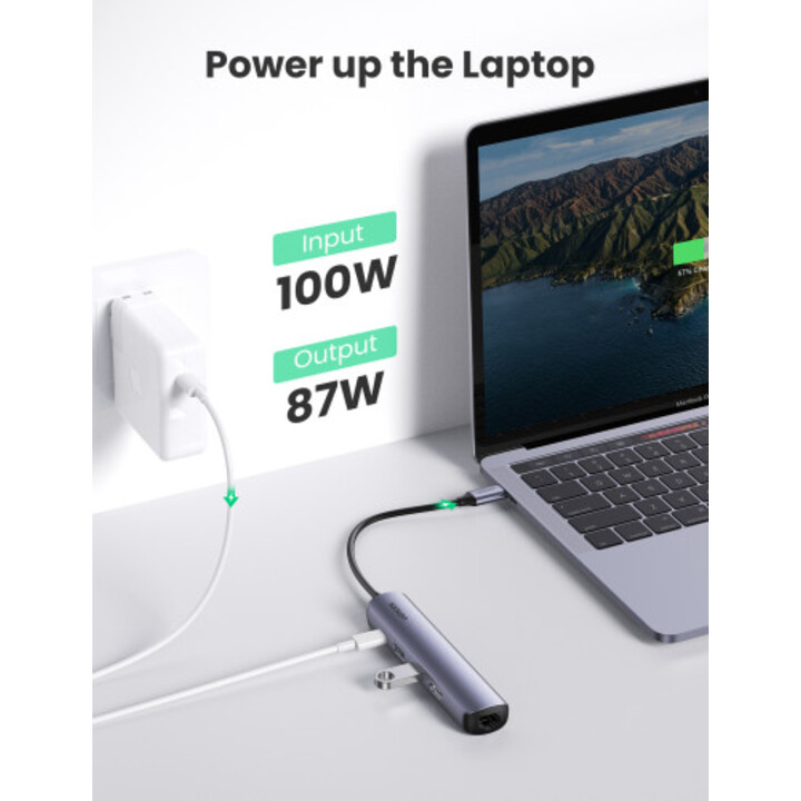 Station d´accueil pour ordinateur portable Ugreen 10919 et réplicateur de ports USB 3.2 Gen 1 (3.1 Gen 1) Type-C filaire, gr