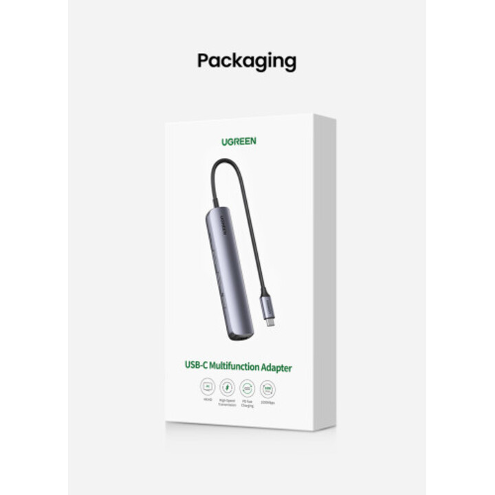 Ugreen 10919 Dock per laptop e replicatore di porte USB 3.2 Gen 1 (3.1 Gen 1) di tipo C cablato, grigio