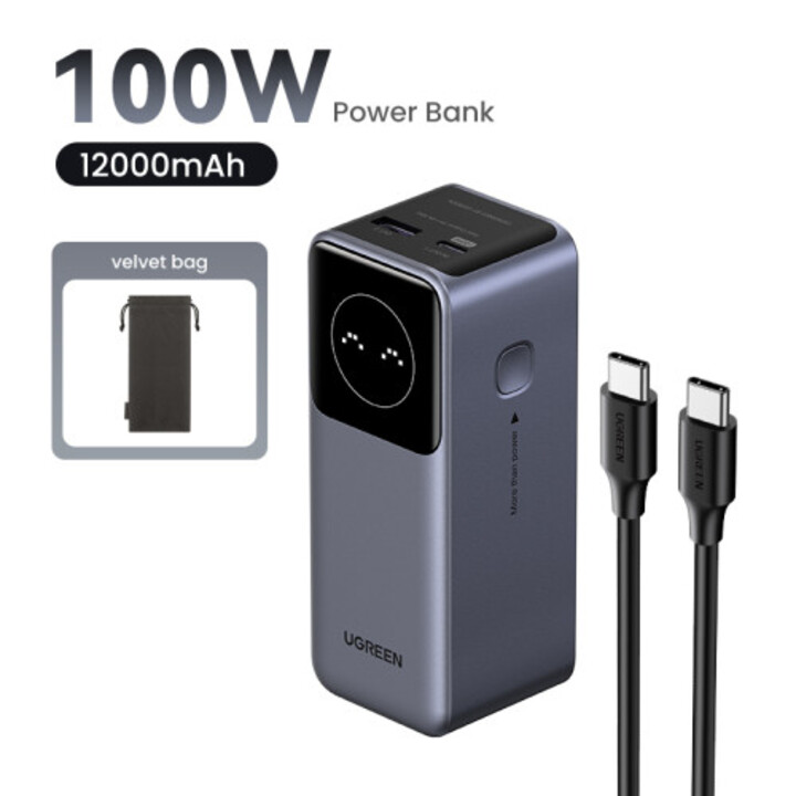 Bateria externa Ugreen de 12000mAh e 100W com carregamento rápido