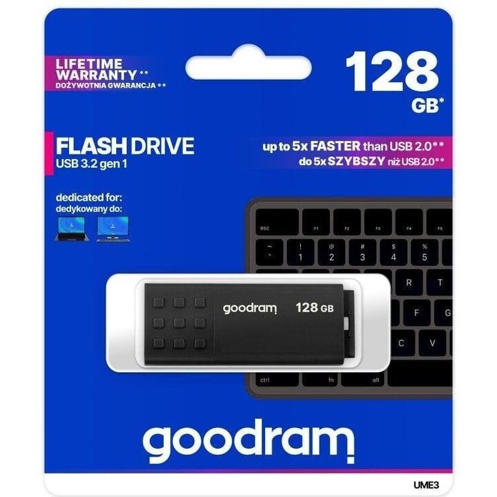 Pen drive Goodram UME3 USB de 128 GB, USB Tipo A 3.0 (3.1 Gen 1), preto