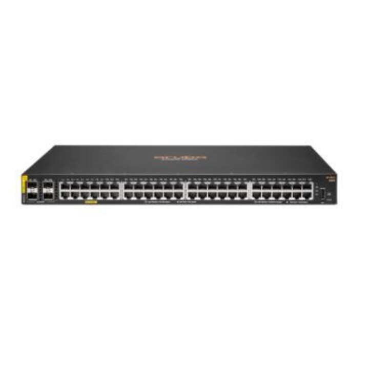 Switch HPE Networking CX6000 com 48 portas 1GBase-T, 4 portas 1G SFP, PoE Classe 4 de 370 W, montável em rack.