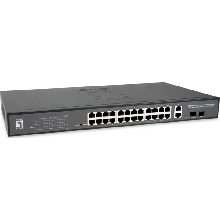 LevelOne GEP-2841 Switch Web Smart PoE Gigabit a 28 porte, 2 SFP Gigabit, 2 RJ45 Gigabit, 24 porte PoE