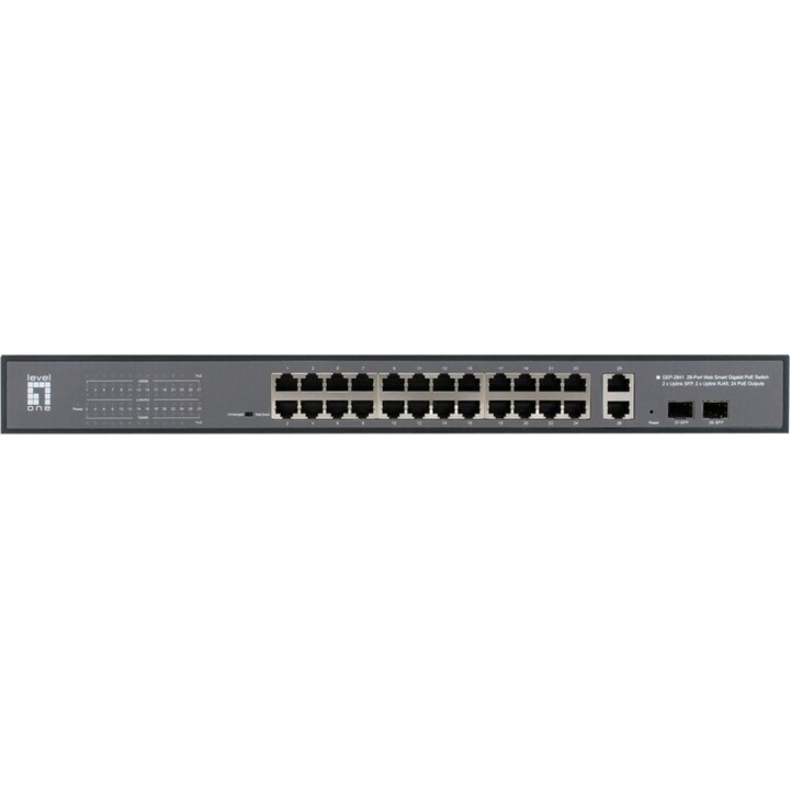 LevelOne GEP-2841 28-Port Web Smart PoE Gigabit Switch, 2 Gigabit SFP, 2 Gigabit RJ45, 24 PoE Ports