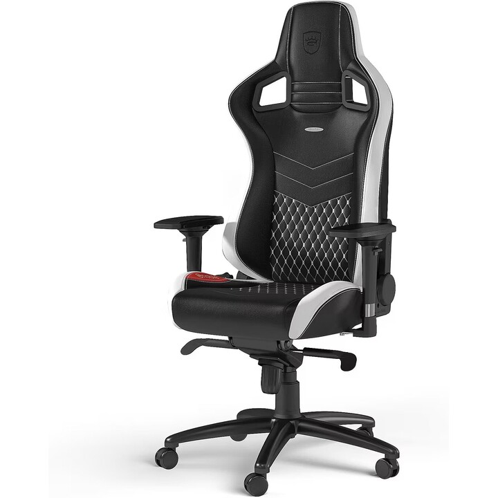 Noblechairs Epic Sedia da gioco in vera pelle nera bianca rossa 4D braccioli