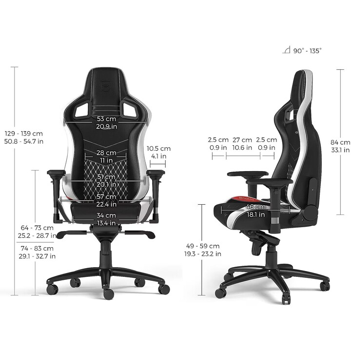 Noblechairs Epic Sedia da gioco in vera pelle nera bianca rossa 4D braccioli