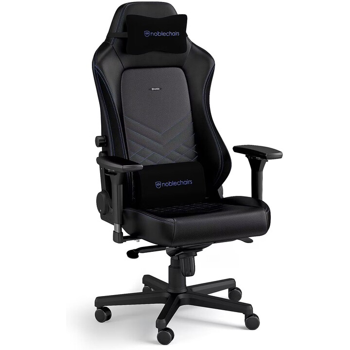 Noblechairs HERO PU Preto/Azul Cadeira para jogos em PU Apoios de braços 4D 150kg 125° de reclinação Base em alumínio Apoio lomb