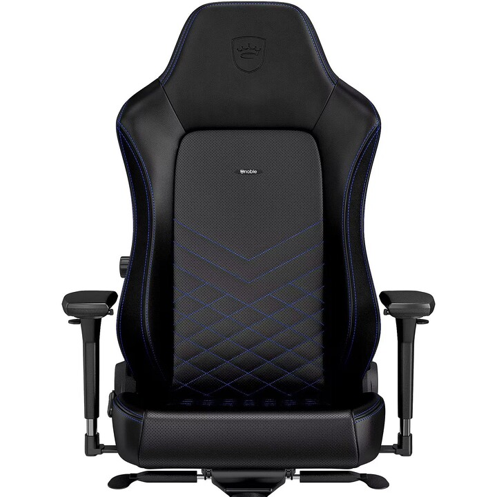 Noblechairs HERO PU Preto/Azul Cadeira para jogos em PU Apoios de braços 4D 150kg 125° de reclinação Base em alumínio Apoio lomb