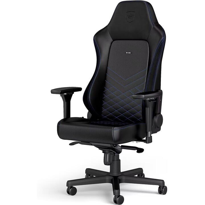 Noblechairs HERO PU Preto/Azul Cadeira para jogos em PU Apoios de braços 4D 150kg 125° de reclinação Base em alumínio Apoio lomb