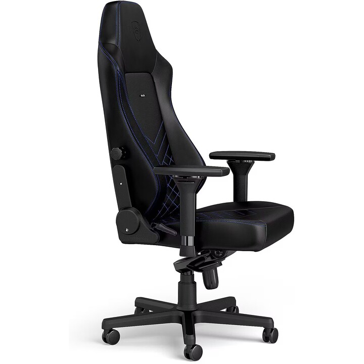 Noblechairs HERO PU Preto/Azul Cadeira para jogos em PU Apoios de braços 4D 150kg 125° de reclinação Base em alumínio Apoio lomb