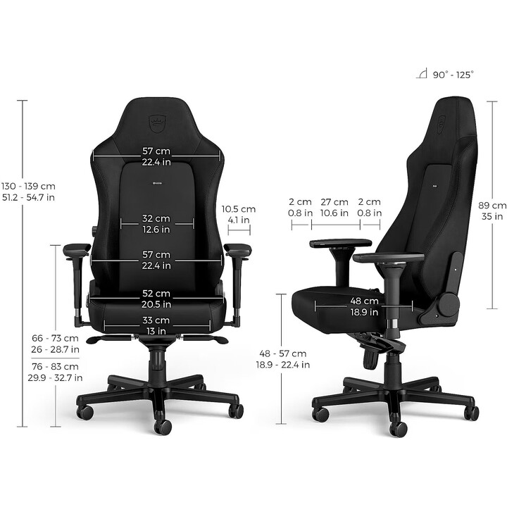Noblechairs HERO Black Edition Cadeira para jogos em PU totalmente preta Apoios de braços 4D Base em alumínio Apoio de cabeça co