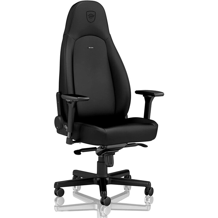 Noblechairs ICON Black Edition Silla de juegos PU todo negro 4D reposabrazos 150kg 135° reclinable Base de aluminio Almohadas lu