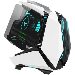 Jonsbo MOD-5 Weiß ATX Open-Air Vitrine 600x635mm gehärtetes Glas 400mm GPU 180mm Kühler 2x360mm Rad 7 Slots USB-C