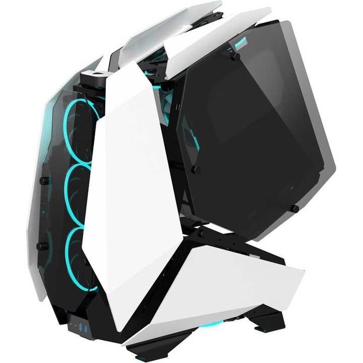 Jonsbo MOD-5 Bianco ATX vetrina open-air 600x635mm vetro temperato 400mm GPU 180mm cooler 2x360mm rad 7 slot USB-C